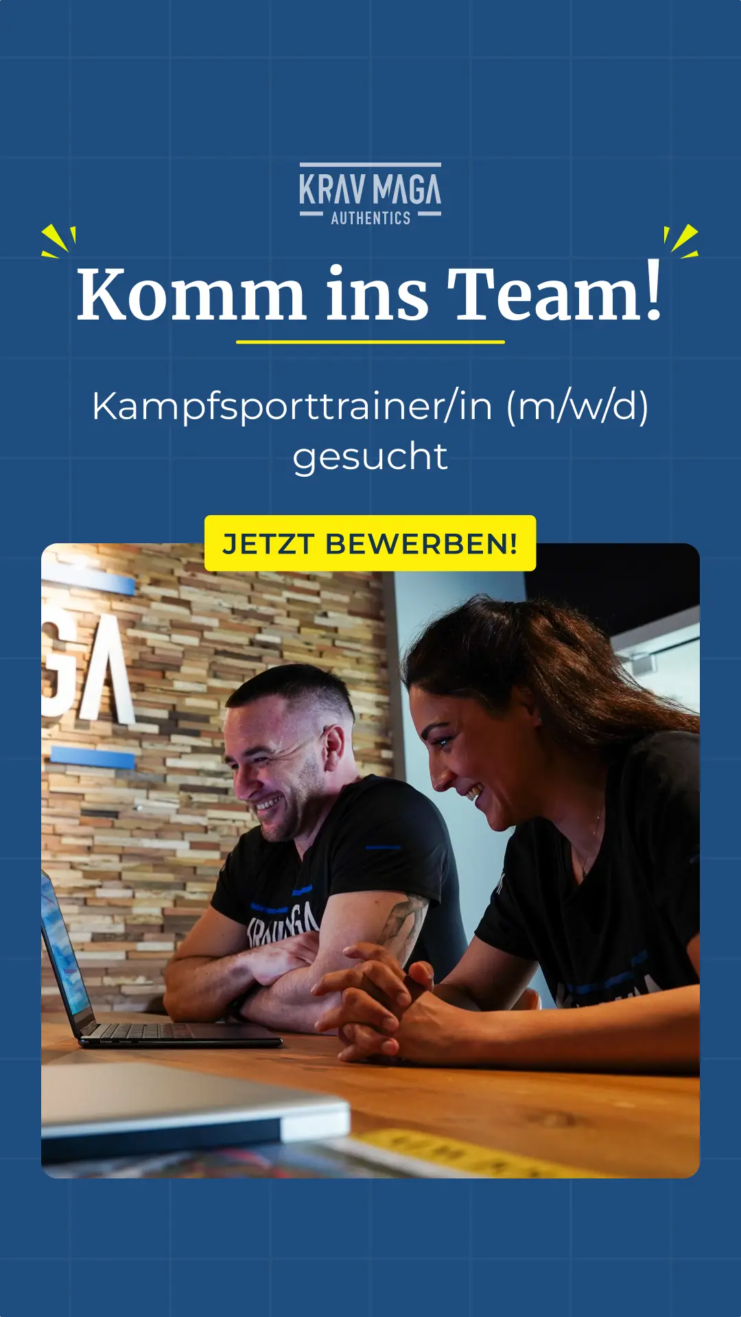 Recruiting-Ad für Krav Maga Authentics: Komm ins Team — Kampfsporttrainer/in gesucht