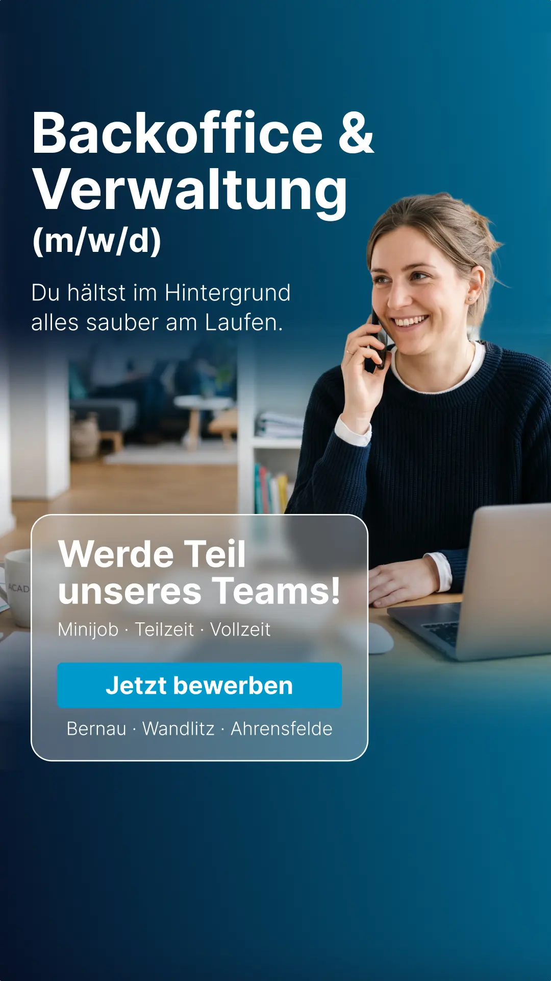 Recruiting-Ad für die DC Academy: Backoffice und Verwaltung — Minijob, Teilzeit oder Vollzeit in Bernau, Wandlitz und Ahrensfelde