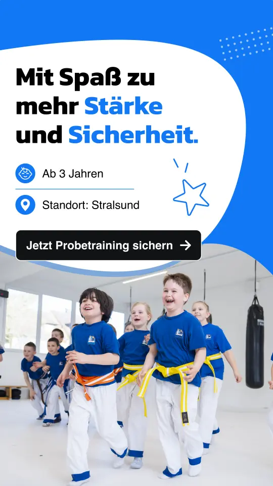 Ad-Creative für die Sportschule DEFCON in Stralsund: mit Spaß zu mehr Stärke und Sicherheit — Kindertraining ab 3 Jahren